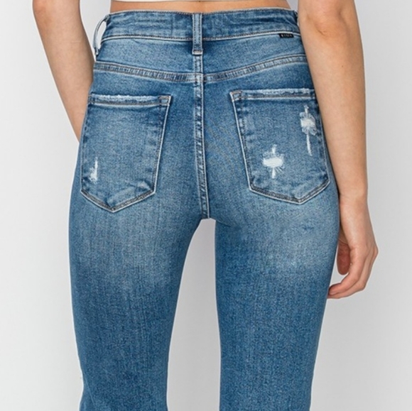 RISEN High-Rise Straight Leg Distressed Ankle Frayed Raw Hem Jeans Denim Pants - Picture 6 of 16